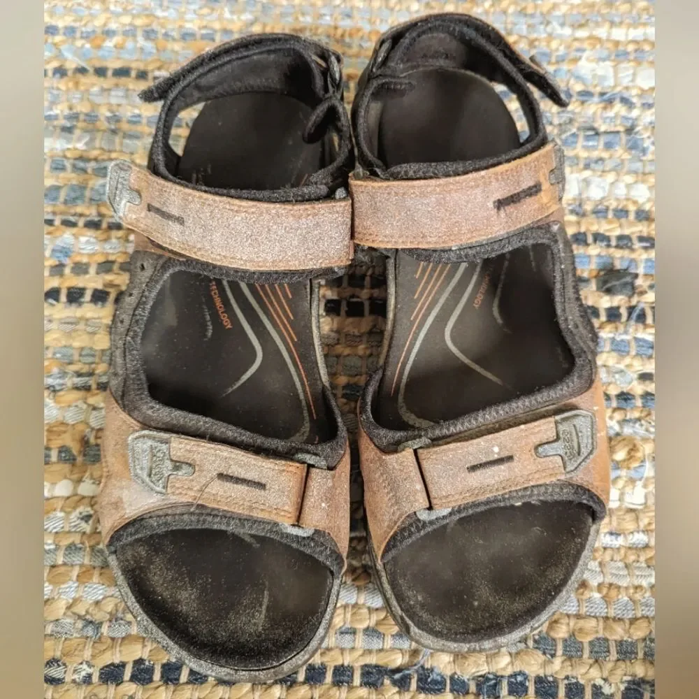 Ecco Open Toe Leather Sandals Receptor Technology 11 Deep Brown Hiking Water Spo